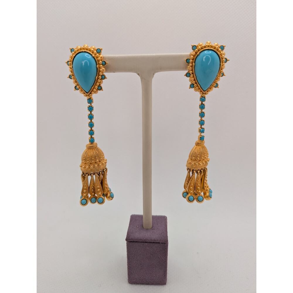 Victoria & Albert V&A Gold Plated Faux Turquoise Tassel Pierced Dangle Earrings